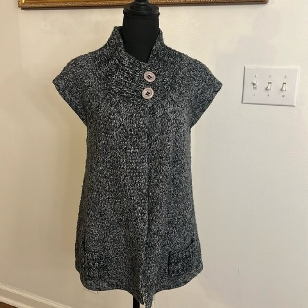 Hazel Black, White & Gray Wool Blend Sweater W/Large Angled Buttons, Sz M.